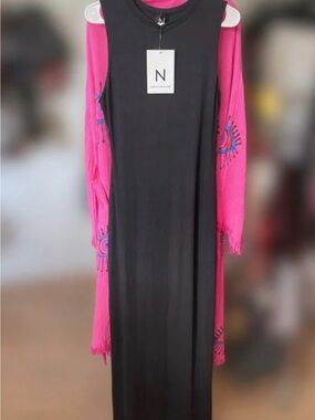 naked wardrobe Black Sleeveless Maxi Dress with Pink Accent